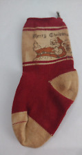 Vintage 40s-50s Miniature Santa Stocking  Jolly Old St Nick Knit Sock Ornament picture