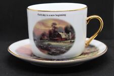 Vintage 2003 Thomas Kinkade Cup & Plate Coffee Set Sunset at Riverbend Farm  picture