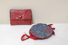 VTG LOT of 2 Sewing Items:  Handmade Silk Needlecase + Leather Thread Holder picture