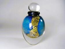 1993 Robert Eickholt Art Glass Iridescent Blue & Gold Paperweight Perfume Bottle picture