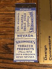 1930s Reno / Tonopah NV Advertising Matchbook - Southworth’s Fountain / Tobacco picture