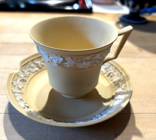 RARE Vtg 18thC WEDGWOOD JASPERWARE Cream on Pale Yellow Teacup & Saucer Damaged picture