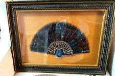 ANTIQUE VICTORIAN FRENCH SILK FAN FRAMED SHADOW BOX HAND PAINTED picture
