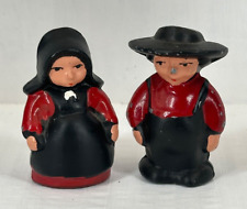 Antique Cast Iron Amish Couple Salt & Pepper Shakers Red & Black picture