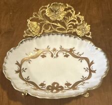  Vintage MATSON GOLD footed Ceramic Soap Dish Hollywood Regency Mcm Beautiful  picture