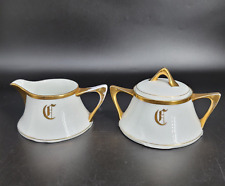 Antique Z.S.&C. Bavaria Stouffer Hand Painted Creamer & Sugar Bowl With Monogram picture