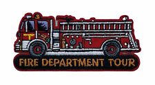 Fire Truck Department Dept Tour Red on White Iron on Patch AV0251 F5D32D picture