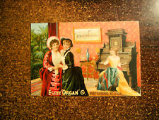 ESTEY ORGAN CO. BRATTLEBORO, VT. TRADE CARD WOMAN PLAYING ORGAN picture