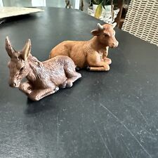 Vintage Donkey And Cow Oxen Nativity Animals Ceramic Laying Figures  picture