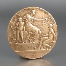 Antique French Bronze Medal Eiffel Tower Exposition Universelle Paris 1889 picture