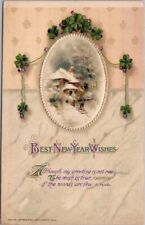1910s Winsch BEST NEW YEAR WISHES Embossed Postcard Winter House Scene / UNUSED picture
