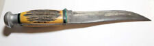 VINTAGE WESTERN WW2 ERA MILITARY FIGHTING KNIFE w SHEATH ~ RARE STAG HANDLE picture