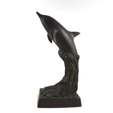 Vintage Bronze Dolphin Sculpture Bookend Art Figurine Statue 10” picture