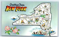 Postcard - Greetings From New York Map of Landmarks c1958 picture