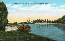 Vintage Postcard Harbor & U. S. Coastguard Life Saving Station Manistee Michigan picture