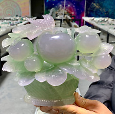 5.85LB Natural fluorite crystal carved Magpie Apple Flower basket ‘ping an xi le picture