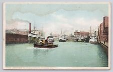 Chicago IL Illinois Entrance to Chicago River Boats Detroit Pub. 1918 Postcard picture