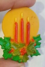 VTG CHRISTMAS CANDLE PIN BROOCH HARD PLASTIC MADE IN HONG KONG RARE mis #3 picture