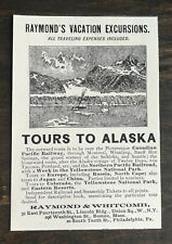 Vintage 1895 Raymond's Vacation Excursions Tours to Alaska Original Ad 1021 picture