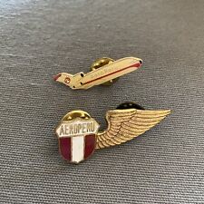 Vintage Aero Peru Enamel Pins x2 Lot Of 2 Stewardess Wing Badge & Air Plane picture