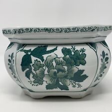 Vtg Chinese Porcelain Green White Floral Planter Square  6.75 x 6.75 x 4 1/2 picture