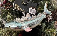 Robert Stanley Blue Glitz Polonaise Whale Ornament Embellished Glass 5.5”L picture