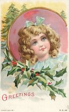  1908 Vintage Postcard Child Little Girl with Holly PC 43 picture