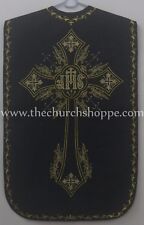 NEW  Roman Chasuble Fiddleback Vestment and 5pcs mass set IHS embroidery BLACK picture