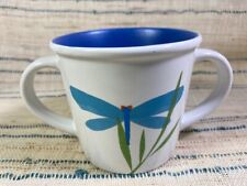 Vintage Corelle Coordinates Blue Dragonfly Double Handled Stoneware Mug Cup picture