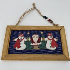 Vintage Christmas Santa Snowman Embroidered Art w/ Frame Holiday Decor 11