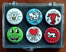 KEITH HARING 1990's Pop Shop SET 6 Pins Pin Back INCL. Protective case Exc cond picture