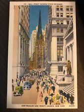 Wall Street New York, Ny Center Statue George Washington Trinity Church Postcard picture