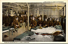 Vtg Life in US Army Cantonment Sleeping Quarters Barracks WWI Military Postcard picture