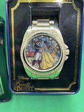 Disney Accutime Beauty And The Beast Watch In Tin Box Stained Glass Working picture
