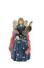 Vintage Bell Blue Dress Stars Ceramic Angel Playing Violin 5.5