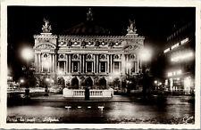 Vtg Paris La Nuit L'Opera The Opera at Night France RPPC Real Photo Postcard picture