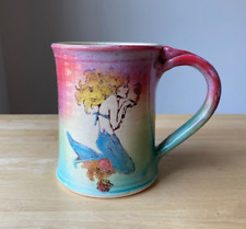 Pink Turquoise Tie Dye Mermaid Art Pottery Mug - Signed SAP - VGUC picture