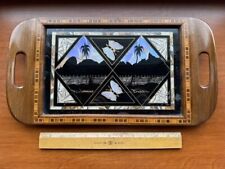 Vintage Brazilian Butterfly Wing Art Inlaid Wood Tray 16 1/2 