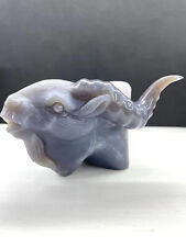 1pc Natural geode agate Quartz Carved goat head Crystal Reiki Healing Decor gift picture