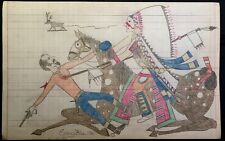ORIGINAL INDIAN WARS LEDGER DRAWING. Emery Blue 1916. picture