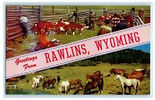 c1960's Greetings From Rawlins Wyoming WY Cowboys Unposted Vintage Postcard picture