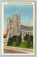 Lewiston ME, St Peters & St Pauls Cathedrals, Maine c1946 Vintage Postcard picture