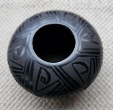 Mata Ortiz Signed Artisan Tomasa Mora Mexican Folk Art Black Pottery Vase Bowl picture