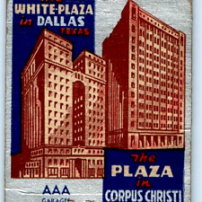 c1940s Corpus Christi / Dallas TX White Plaza Hotel Matchbook Cover Building C36 picture