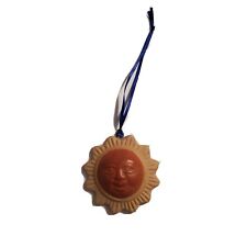 Mini Terra Cotta Two Tone Painted Clay Pottery Sun Face Hanging Ornament 3