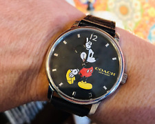 Coach Disney Rare Breed Leather Band Mickey Mouse Large Face Wrist Time Piece picture
