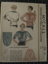 Vintage McCall 1936Ladies & Misses Fagoted Blouse Sewing Pattern #334 picture