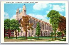 Postcard Queen of the Rosary Cathedral Church along the Street Toledo Ohio OH picture