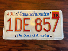 2018 Massachusetts License Plate 1DE 857 Spirit of America MA USA Authentic July picture