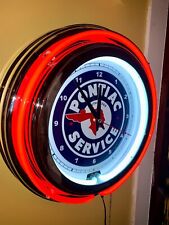 Pontiac Service Motors Auto Man Cave RED Neon Wall Clock Advertising Sign picture